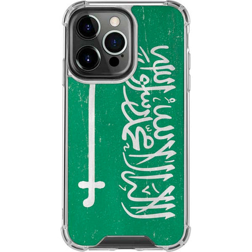 Saudi Arabia Flag Distressed iPhone 15 Pro Clear Case